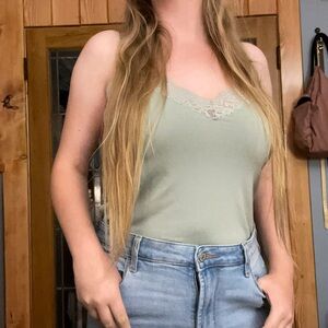 Vero Moda Size S Lace Trim Tank Top - Light Green